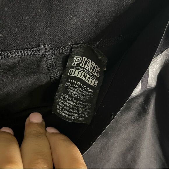 Victoria’s Secret Pink Black Logo Crossover Waist Ultimate Leggings- Size Small - Picture 4 of 5